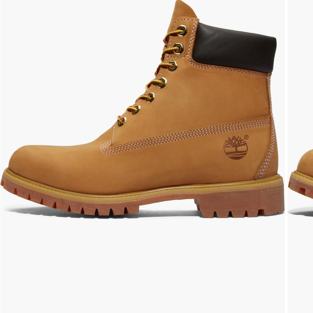 Timberland Wheat Nubuck 6-Inch Lace-Up Work Boot with Black Collar